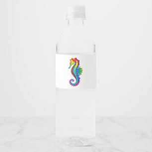 Rainbow Polygonal Seahorse Water Bottle Label
