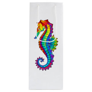 Rainbow Polygonal Seahorse Wine Gift Bag