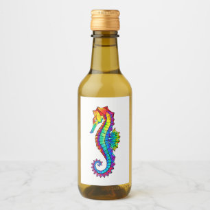 Rainbow Polygonal Seahorse Wine Label