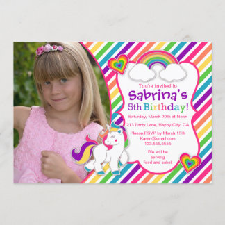 Rainbow Pony Unicorn Invitation de fête d'annivers