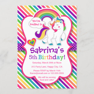 Rainbow Pony Unicorn Invitation de fête d'annivers