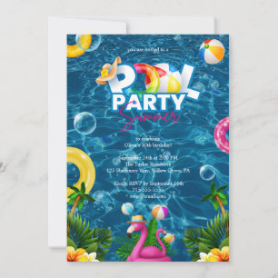 Rainbow Pool Party Birthday Invitation 