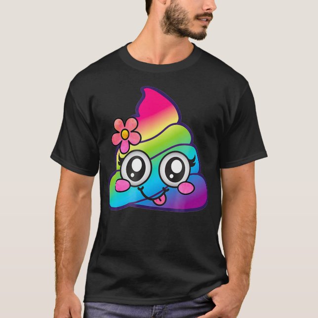 Rainbow Poop Emoji Cute Unicorn Poo Flower Silly T-Shirt (Front)