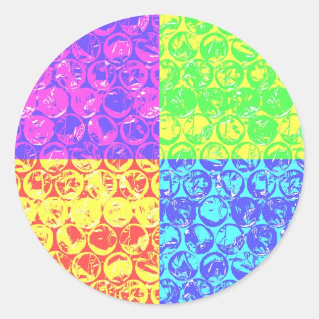 Rainbow pop art bubble wrap classic round sticker (Front)