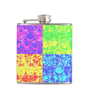 Rainbow pop art bubble wrap hip flask