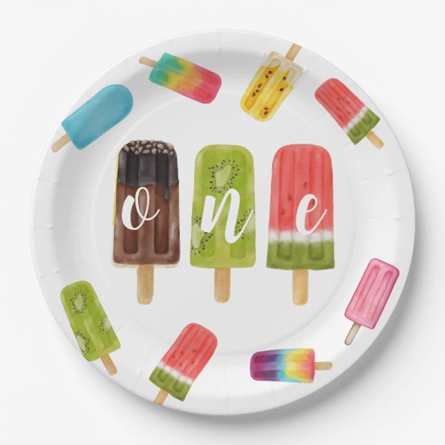 Rainbow Pop Birthday 1st Birthday Paper Plate (Front)