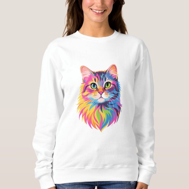 Rainbow Pop Cat – Vibrant Vector Feline Art Sweatshirt (Front)