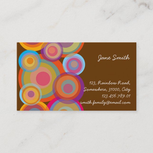 Rainbow Pop Circles Colourful Retro Fun Groovy Business Card (Front)
