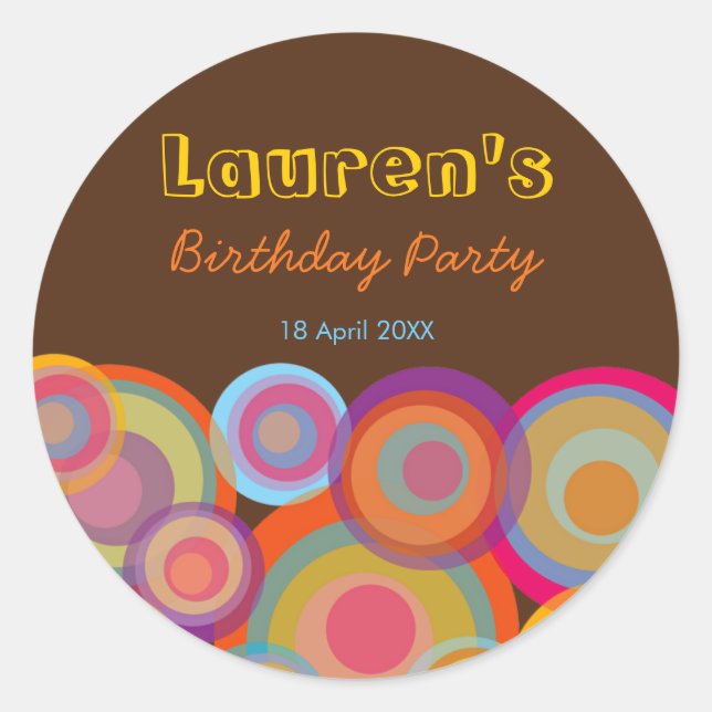 Rainbow Pop Circles Fun Groovy Thank You Sticker (Front)