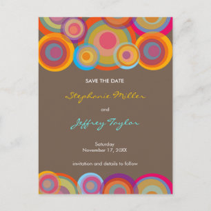 Rainbow Pop Circles Save The Date Wedding Postcard