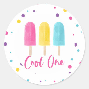 Rainbow Pop Cool One 1st Birthday Classic Round Sticker