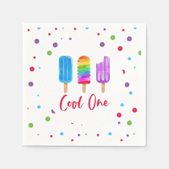 Rainbow Pop Cool One 1st Birthday Napkin (Front)