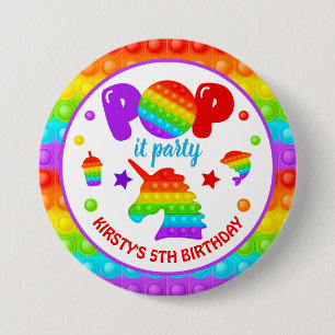 Rainbow Pop It Fidget Toy Birthday Party 3 Inch Round Button