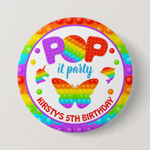 Rainbow Pop It Fidget Toy Birthday Party 3 Inch Round Button