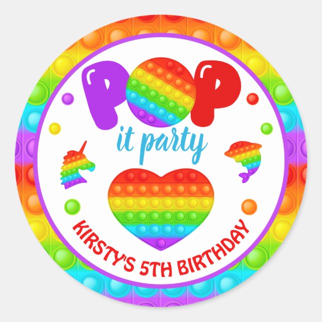 Rainbow Pop It Fidget Toy Birthday Party Classic Round Sticker (Front)