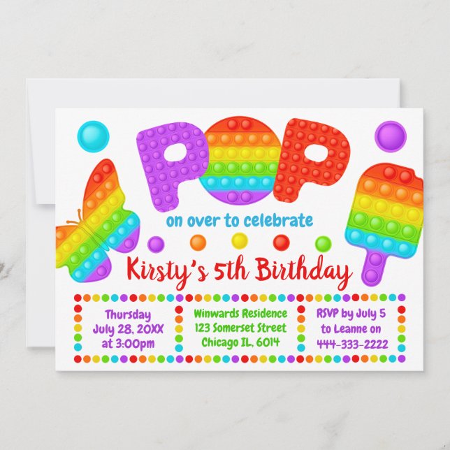 Rainbow Pop It Fidget Toy Birthday Party Invitation (Front)