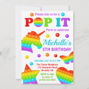 Rainbow Pop It Fidget Toy Birthday Party Invitation