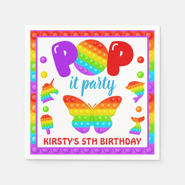 Rainbow Pop It Fidget Toy Birthday Party Napkin (Front)