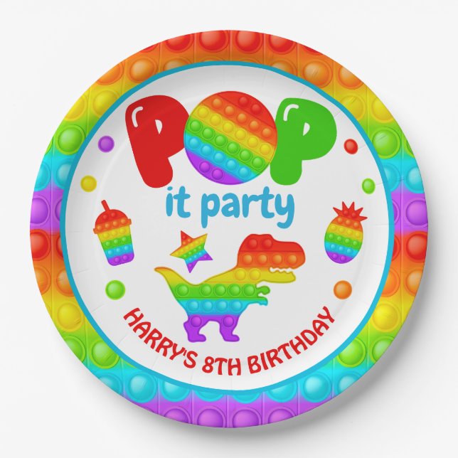 Rainbow Pop It Fidget Toy Birthday Party Paper Plate (Front)