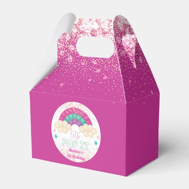 Rainbow Pop It Girl Birthday Pink Favor Box (Front Side)