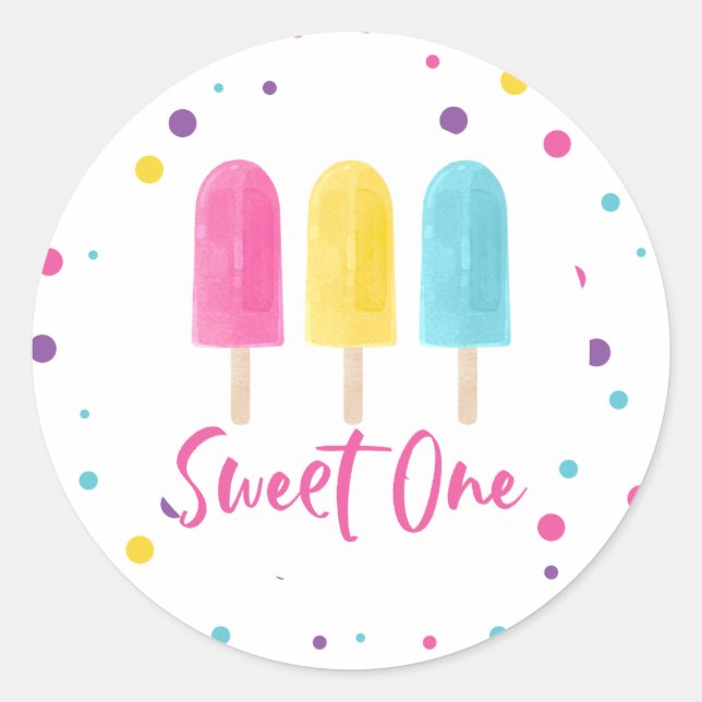 Rainbow Pop Sweet One 1st Birthday Classic Round Sticker (Front)