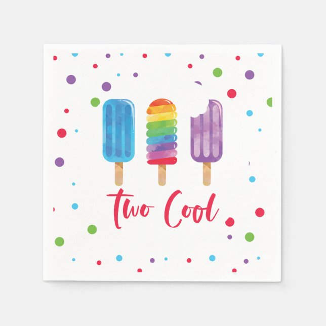 Rainbow Pop Two Cool 2nd Birthday Napkin (Front)