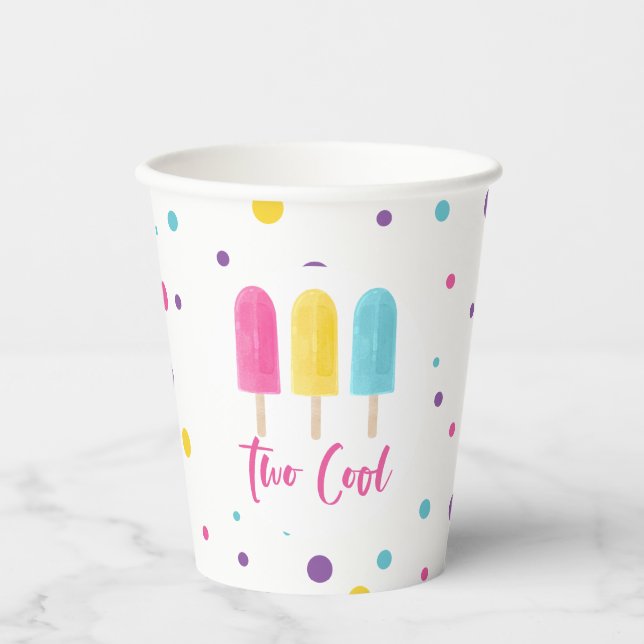 Rainbow Pop Two Cool 2nd Birthday Paper Cups (Front)