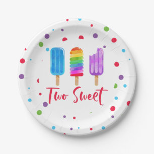Rainbow Pop Two Sweet 2nd Birthday Paper Plate