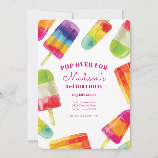 Rainbow Popsicle été Anniversaire Invitation (Devant)