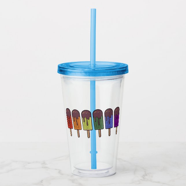 Rainbow Popsicle Parade Acrylic Tumbler (Front)