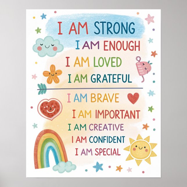 Rainbow Positive Affirmations Poster for Kids (Front)