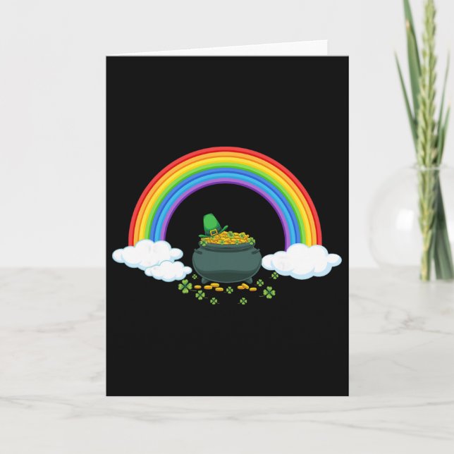 Rainbow Pot Of Gold Irish Shamrock St Patricks Day Card (Front)