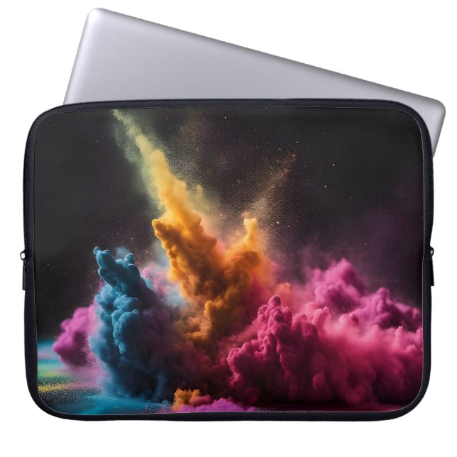 Rainbow Powder Blast On Black Laptop Sleeve (Front)