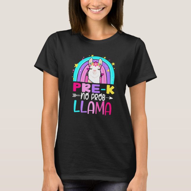 Rainbow Pre-Kindergarten No Prob Llama 100th Day o T-Shirt (Front)