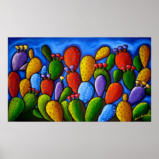 Rainbow Prickly Pear Cactus Art Poster (Front)