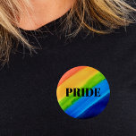 Rainbow Pride 2 Inch Round Button<br><div class="desc">Rainbow Pride Button.
This cologful button is decorated with watercolor stripes in rainbow colours and the word "PRIDE"
The text is a template so you can change it if you wish.
Original Watercolor © Michele Davies.</div>