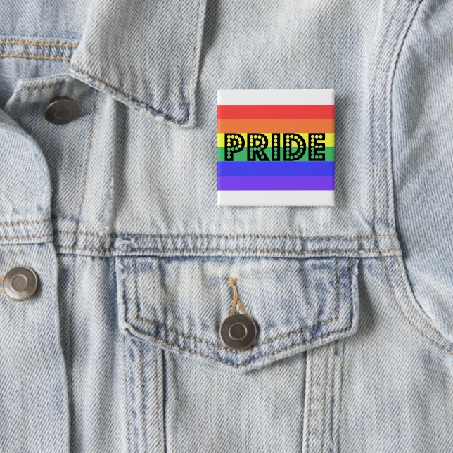 Rainbow Pride 2 Inch Square Button (In Situ)