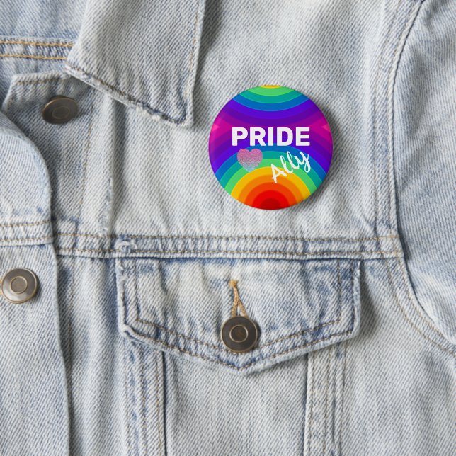 Rainbow Pride Ally with Heart 2 Inch Round Button (In Situ)