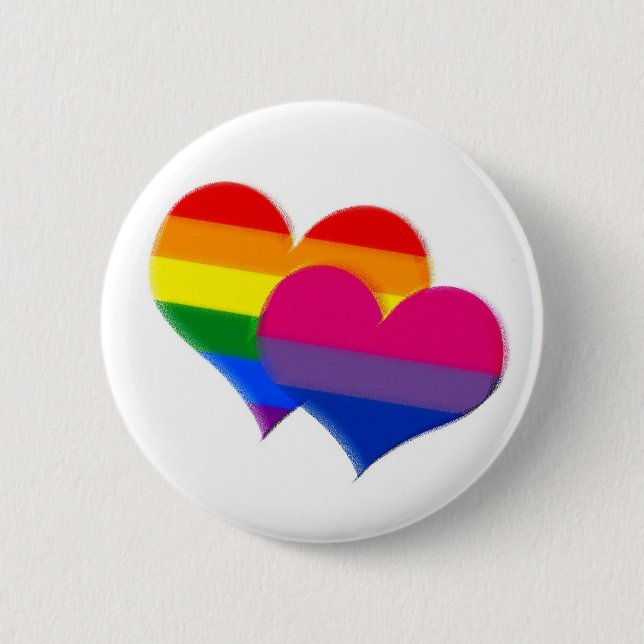 Rainbow pride bi pride hearts 2 inch round button (Front)