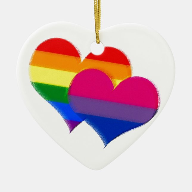 Rainbow pride bi pride hearts ceramic ornament (Front)