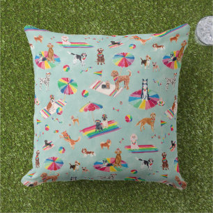 RAINBOW PRIDE DOG BEACH OUTDOOR PILLOW