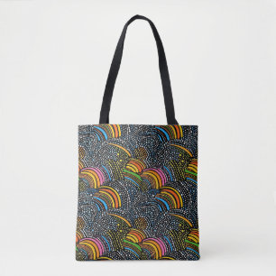Rainbow pride dot art tote bag