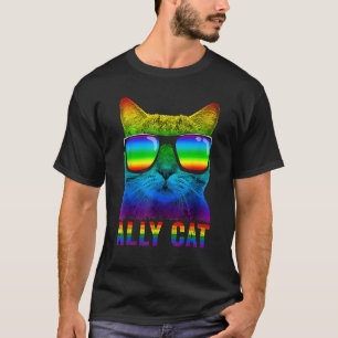 Rainbow Pride Flag Ally Cat LGBT Gay Boys Men Girl T-Shirt
