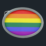 Rainbow Pride Flag Belt Buckle<br><div class="desc">The six-colour version of the Gay Pride Flag is popular since 1979. The number of stripes was reduced to an even number to prevent middle colour from being hidden when hung vertically on lampposts. Indigo stripe was changed to royal blue stripe.</div>