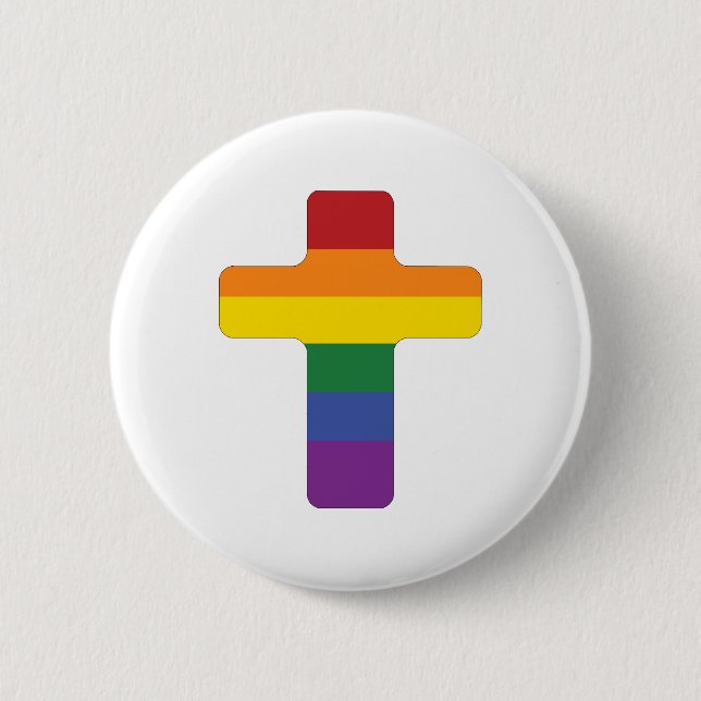 Rainbow Pride Flag Cross 2 Inch Round Button (Front)
