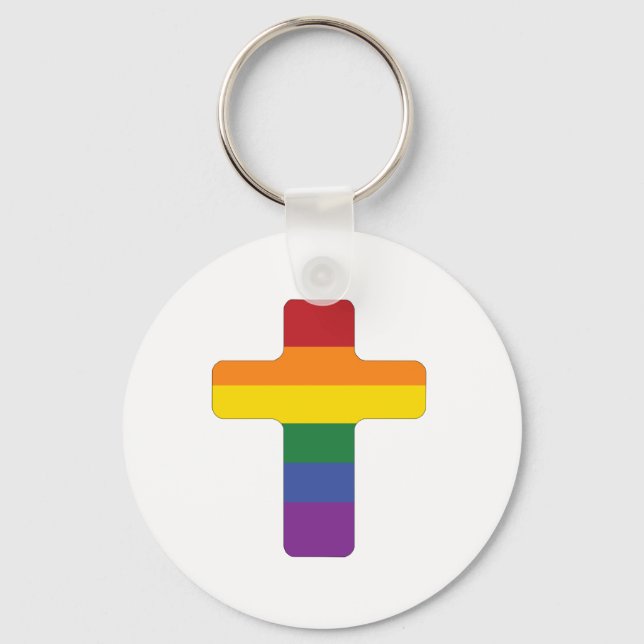 Rainbow Pride Flag Cross Keychain (Front)