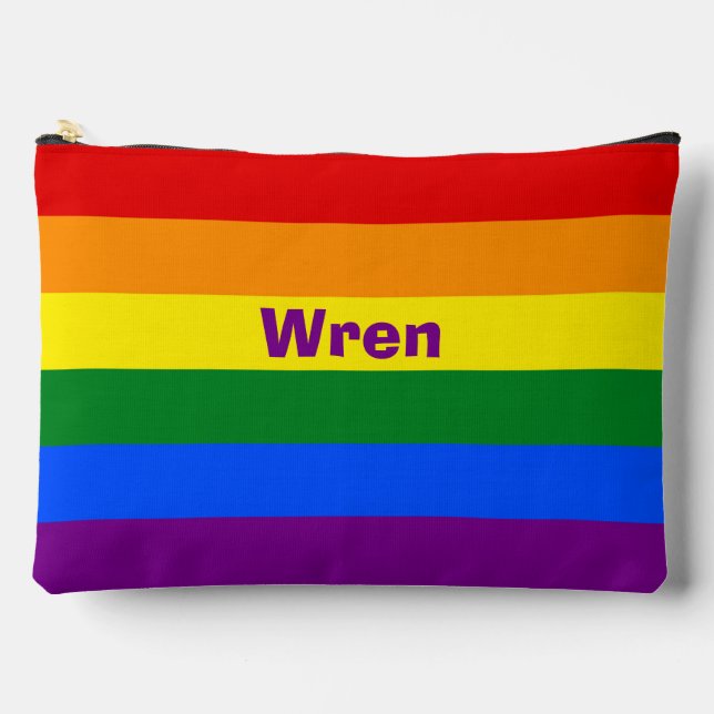 Rainbow Pride Flag Name or Monogram Accessory Pouch (Front)