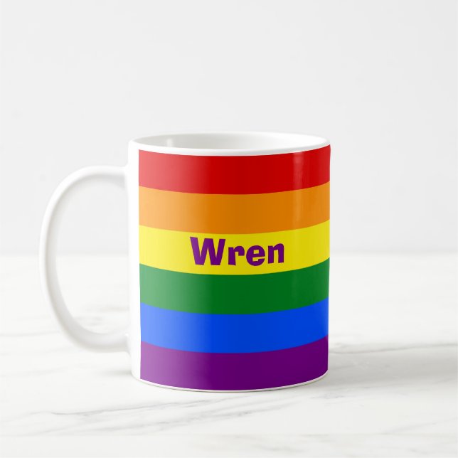 Rainbow Pride Flag Name or Monogram Coffee Mug (Left)