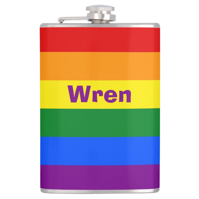 Rainbow Pride Flag Name or Monogram Hip Flask (Front)