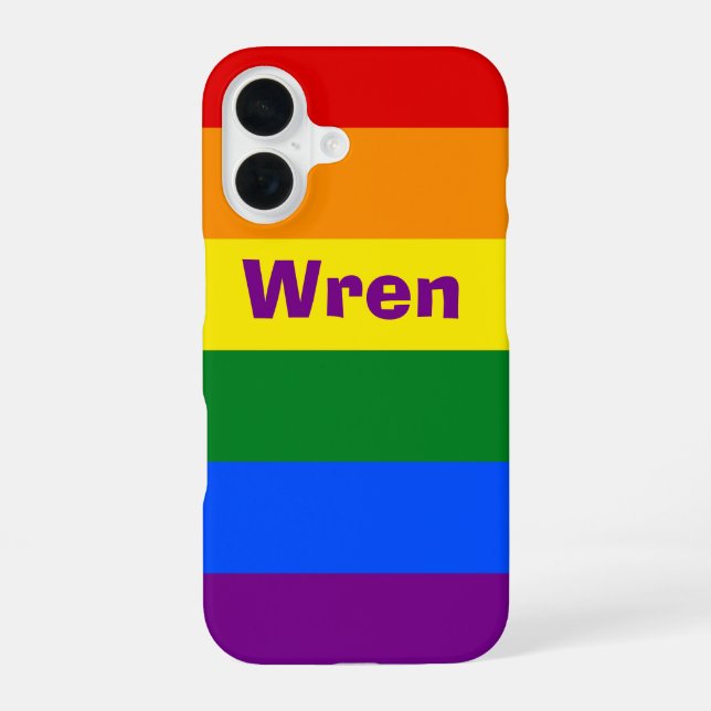 Rainbow Pride Flag Name or Monogram iPhone 16 Case (Back)